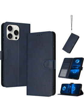 Flip Case with Card Holder & Stand for iPhone 16 Pro Max – Dark Blue